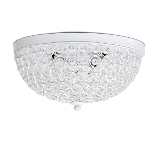 Elegant Designs FM1000-WHT Ceiling Flush Mount Light Fixture, 2-Light, Crystal, 13in x 13in x 6.5in, White