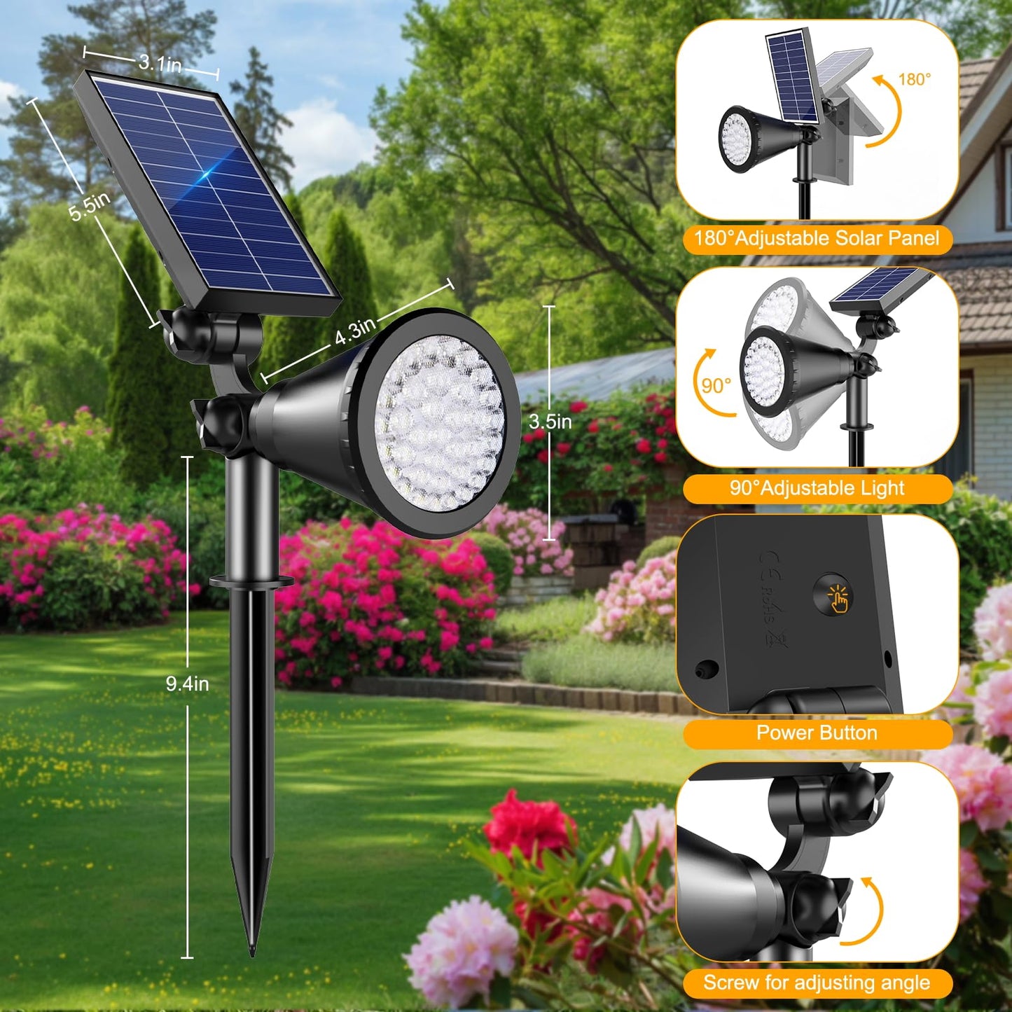 Apomao Solar Lights Outdoor Waterproof  36 Leds Adjustable Solar Spot Lights Outdoor  2-In-1 Solar Powered Spotlight Landscape Lighting For Tree  Garden  Yard  Pathway- 3 Pack (Cool White)
