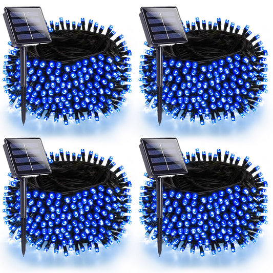 4 Pack 180Ft Solar Christmas Lights Outdoor Waterproof  Super Bright 320 Led Solar String Lights With 8 Lighting Modes  Green Wire Twinkle Tree Light For Outside Xmas Party Decorations (Blue)
