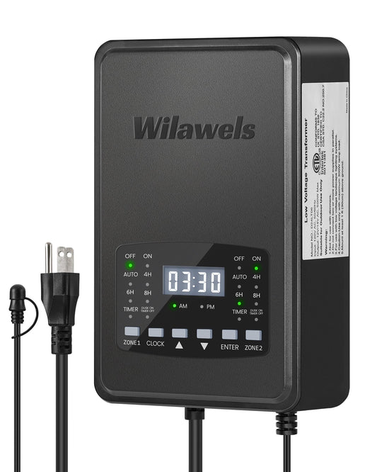 Wilawels 500W Low Voltage Landscape Transformer  2 Zone Independent Control Landscape Lighting Transformer  120Vac To 12/14V Ac Low Voltage Transformer With Timer & Photocell Sensor Etl Listed D24Lt06