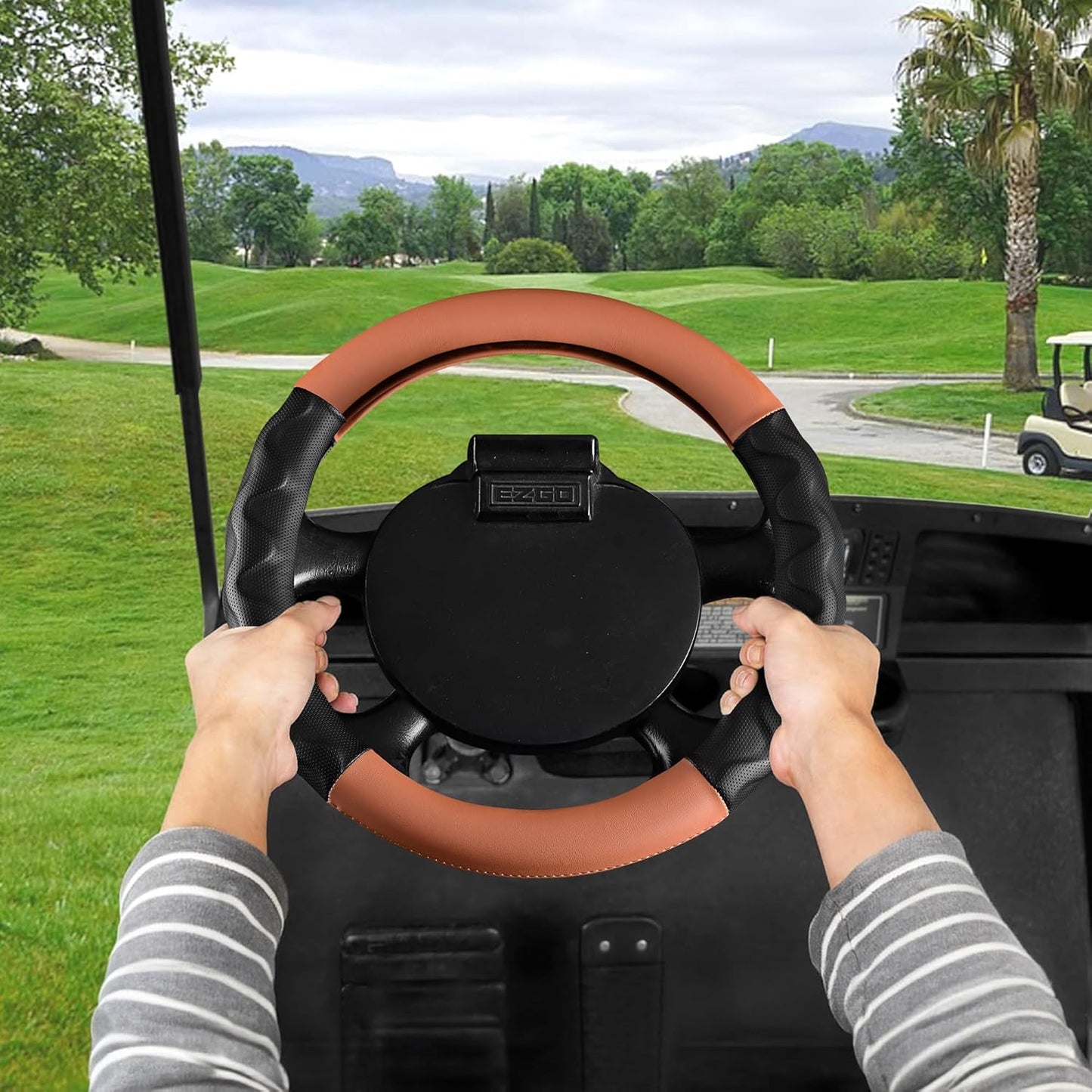 10L0L 13 Inch Golf Cart Steering Wheel Covers for EZGO TXT&RXV, Upgraded Microfiber Anti-Slip Steering Wheel Cover with Pu Leather