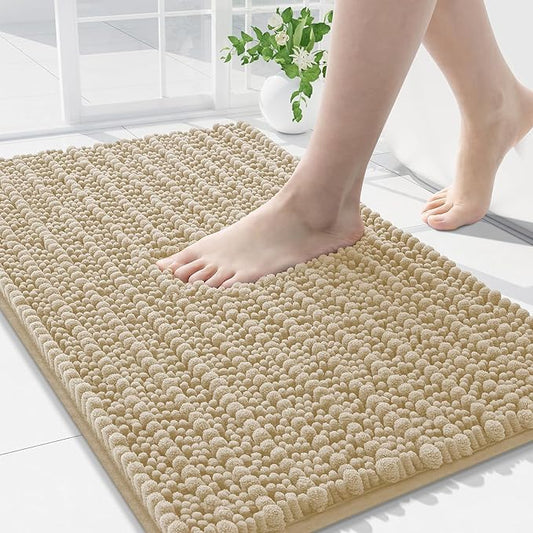 Arotive Luxury Chenille Bathroom Rug Mat, Extra Soft Thick Absorbent Shaggy Bath Rugs, Non-Slip Machine Wash Dry, Plush Bath Mats for Bathroom, Shower and Tub, 34x21, Beige