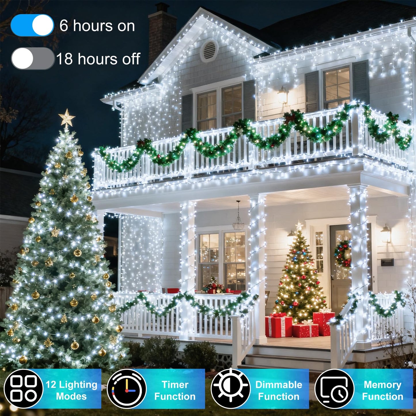 750 Led 240Ft Christmas String Lights Outdoor  12 Pro Modes And Timer Memory & Brightness  Plug In Outdoor Waterproof Clear Wire Twinkle Light For For Xmas Yard Tree Wedding Party Decor (Cool White)