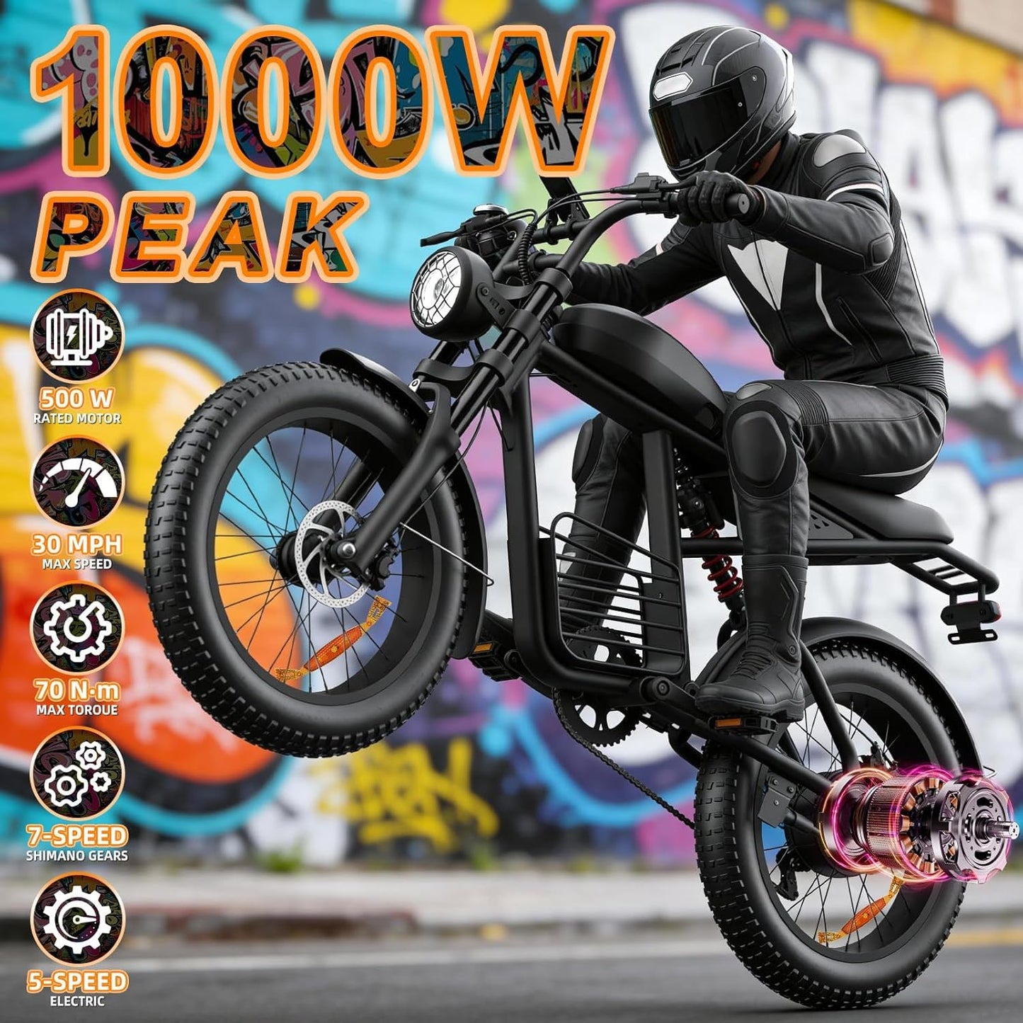 YUCHETX 20" Electric Bike for Adults with 1500W/3000W Peak Dual Motor,Max Speed 30MPH,Up to 50Miles,Moped ebikes with 15.6Ah Battery,Shipped from USA Warehouse