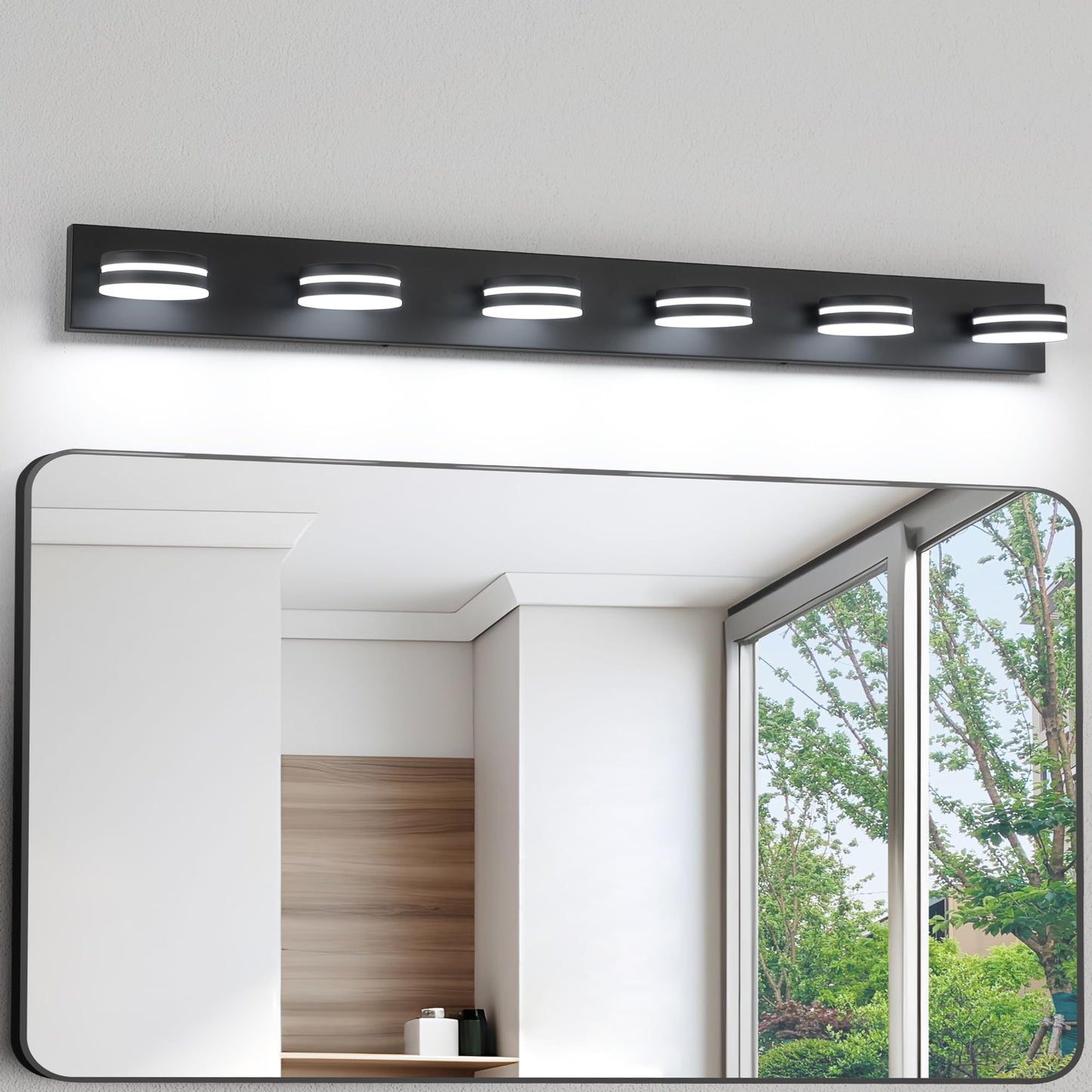 Bicrink 6-Light Bathroom Vanity Light Over Mirror  Matte Black Led Vanity Lighting Fixtures  Modern Bathroom Wall Light Fixtures With 360Rotating Lamp Head (Cool White 5500K) (Black  47Inch)
