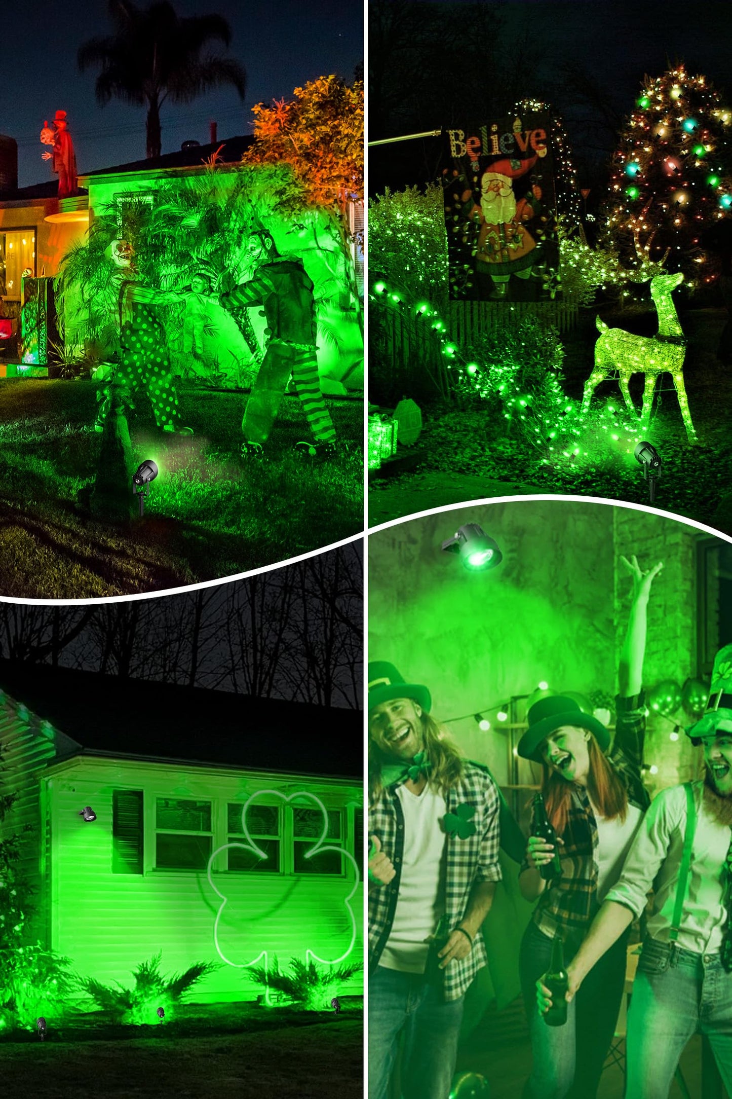 T-Sun Christmas Green Spotlight Outdoor  Waterproof Led Landscape Lighting With Us Plug  Easy Install 270?Adjustable Outdoor Spot Lights For Garden Tree Yard Decor