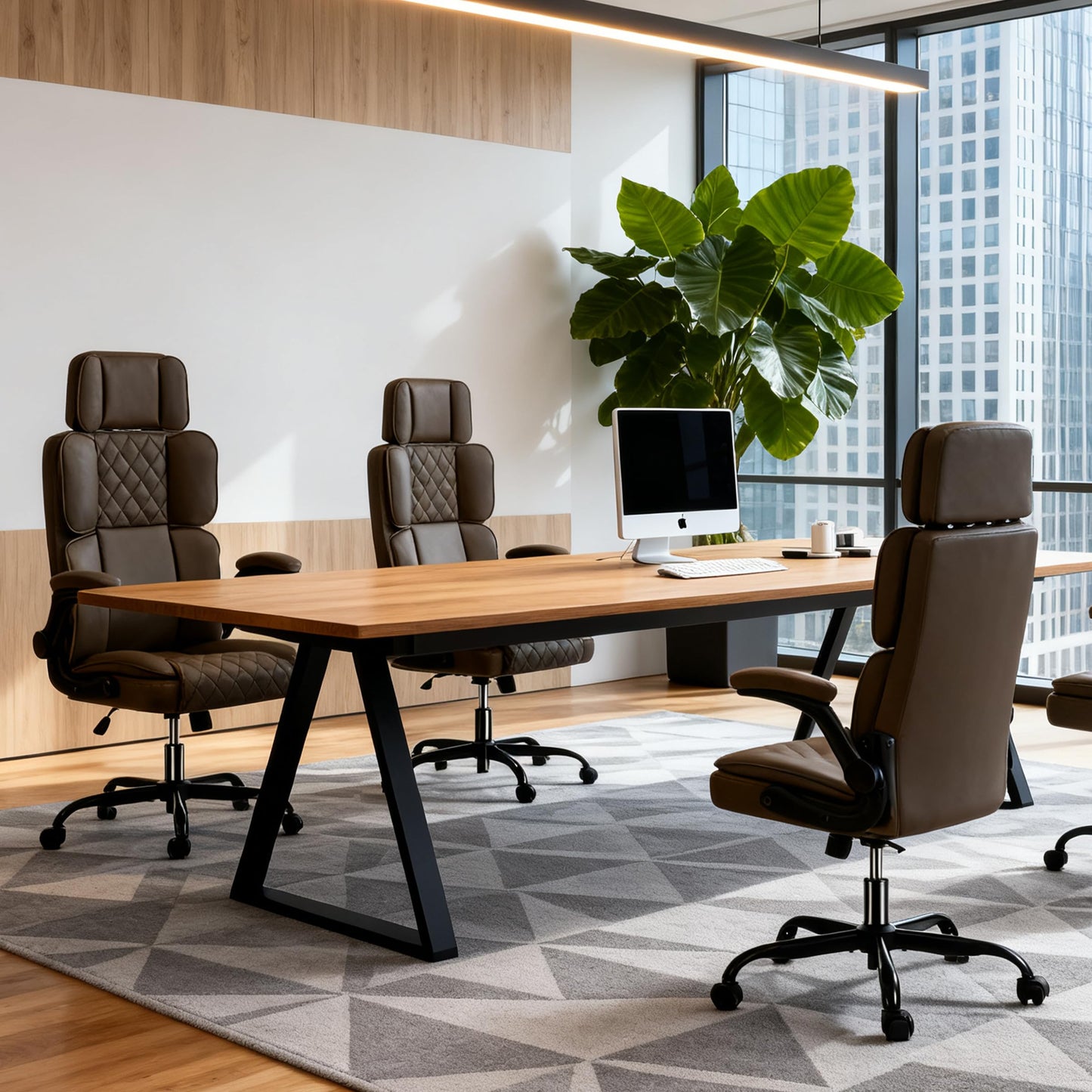 Office Chair with Adjustable Headrest - Executive Leather Desk Chair for Home Office, with Flip-Up Arms & Ergonomic Lumbar Support, Perfect for Work and Study, Brown