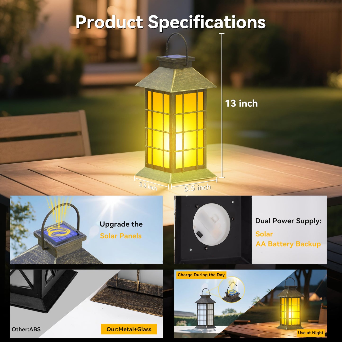 Anyperfect 2 Pack 13 Bronze Solar Lantern With Flickering Flame Candle | Outdoor Waterproof Hanging Lanterns  Metal & Glass Solar Lights For Garden Decoration  Rustic Gifts For Mom
