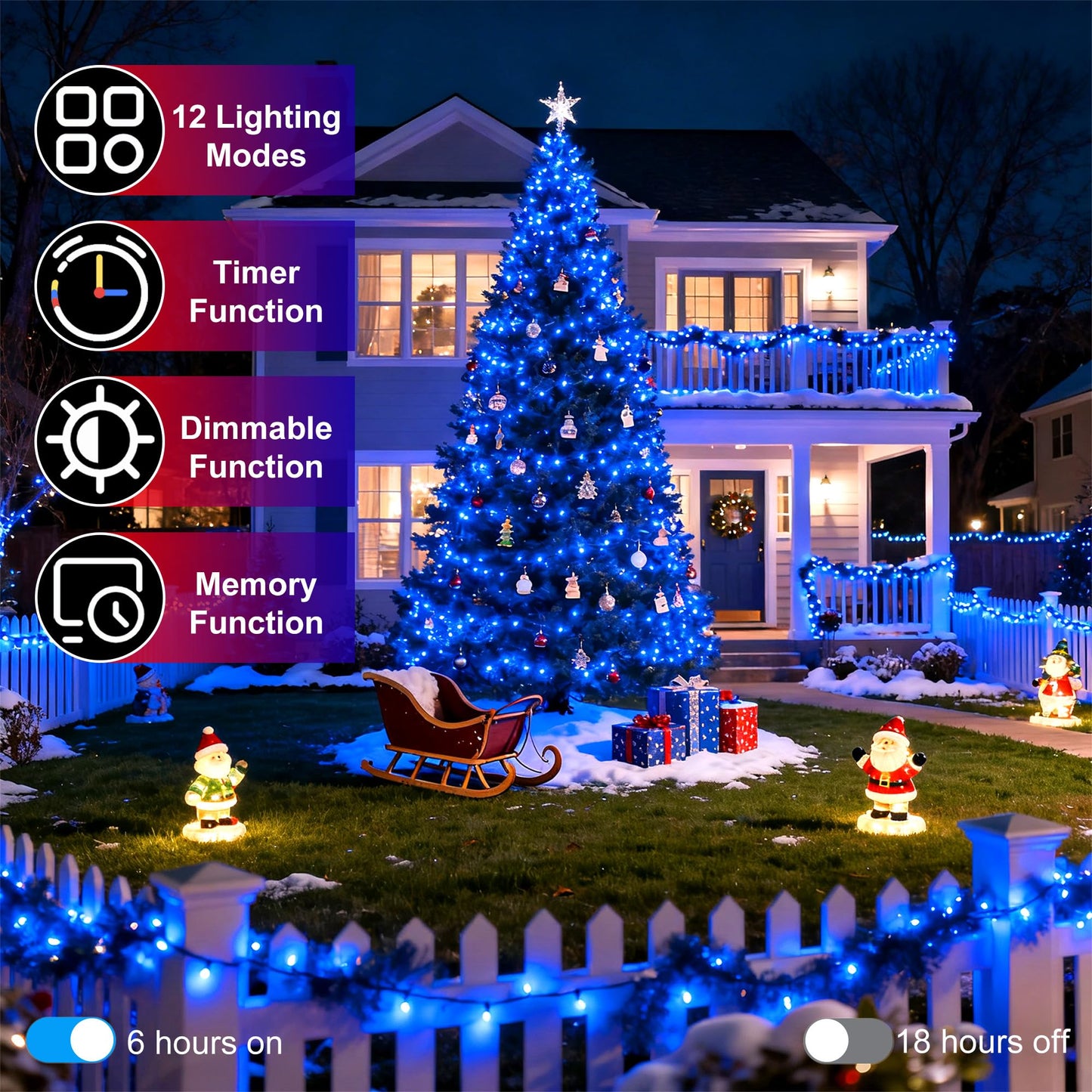 1500 Led 470Ft Christmas String Lights Outdoor  12 Pro Modes And Timer Memory & Brightness  Plug In Waterproof Clear Wire Twinkle Light For For Xmas Yard Tree Wedding Party Decor (Blue)