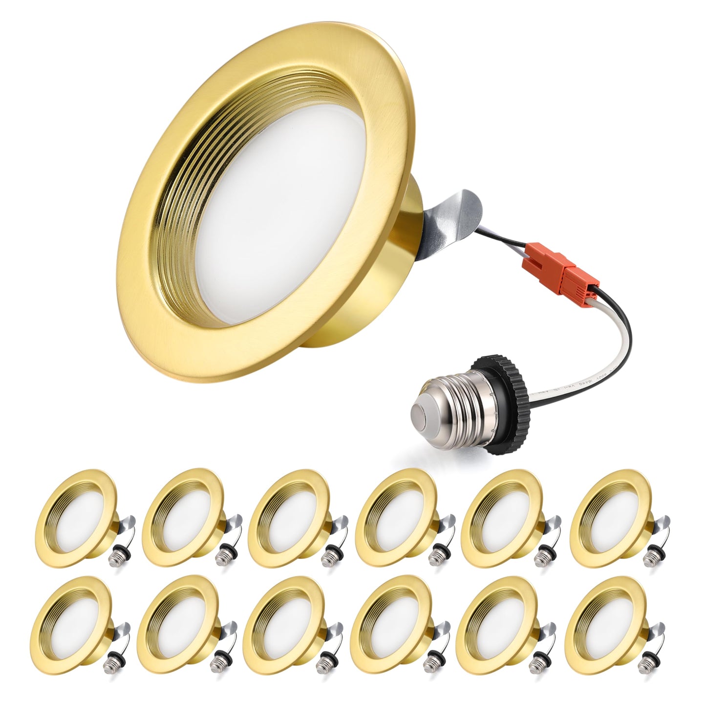 4-Inch Retrofit Led Recessed Lighting - 2700K-6000K Adjustable  9W 800Lm Dimmable Led Downlights  Wet Rated Recessed Can Lights For Bathroom  Basement  4Inch 12P Gold