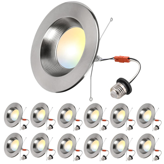 Wembanma 5/6 Inch Retrofit Recessed Lighting - 13.5W 1200Lm Downlight5Cct 2700K-6000K Recessed Lights Selectable Dimmable  Led Can Lights For Bathroom  Basement  6Inch 12P Brushed Nickel