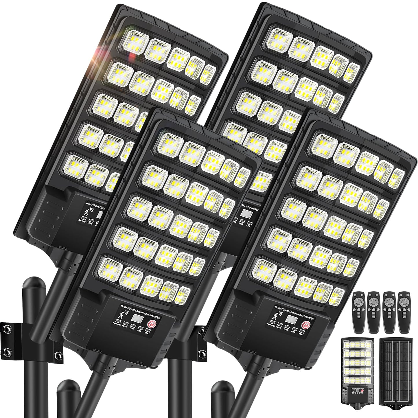 4Pack Solar Street Lights Outdoor Waterproof  30000Lm 6500K Led Motion Sensor Lights  Dusk To Dawn Solar Flood Light With Remote  Solar-Powered Parking Lot Light  Commercial Area Lighting For Outside