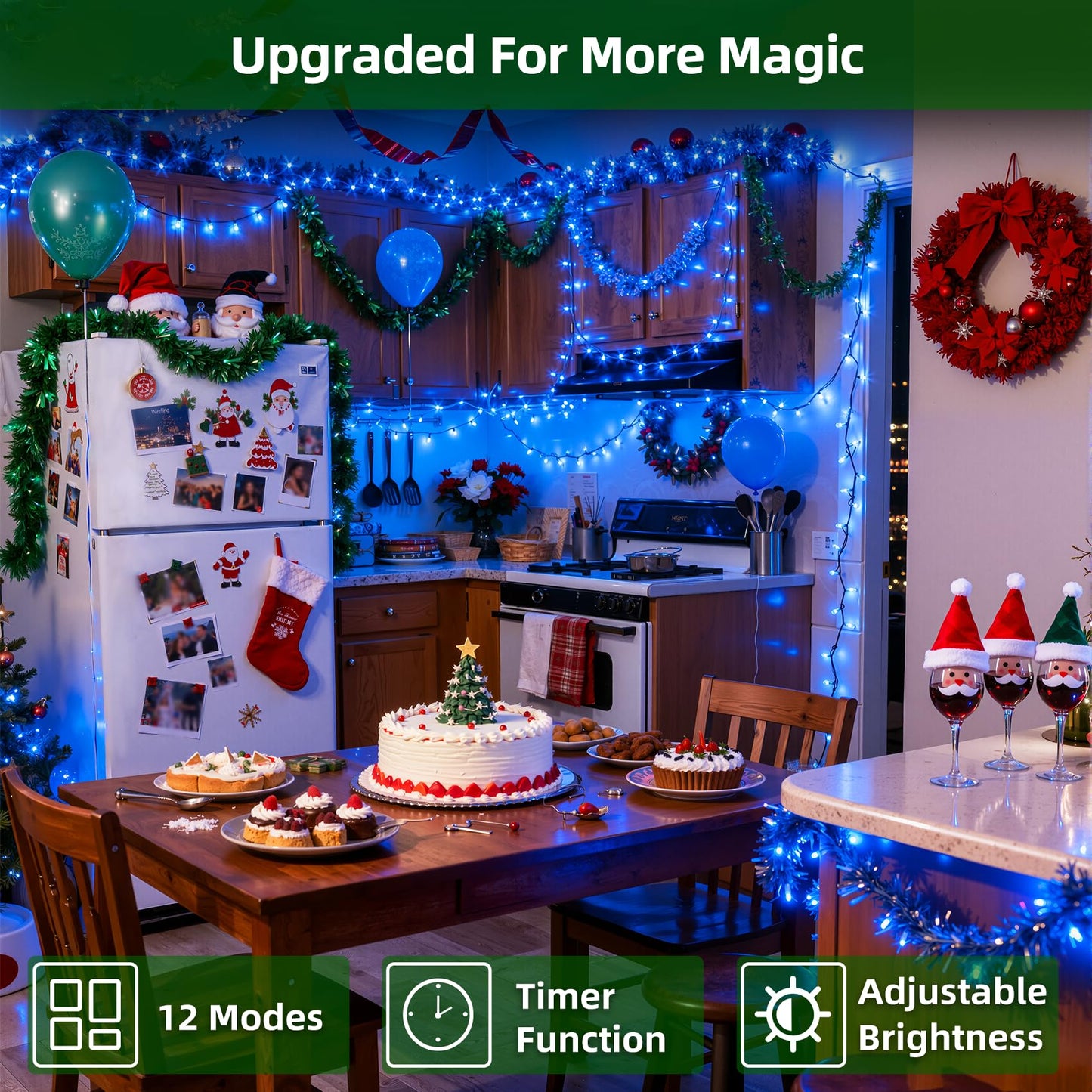 Quhuatu 750 Led Chrstmas Lights  240Ft Outdoor Christmas String Lights With 12 Modes  Blue Led String Lights With Timer Dimmable Waterproof For Outside Tree Fence Garden Xmas Wedding Party Decor Blue