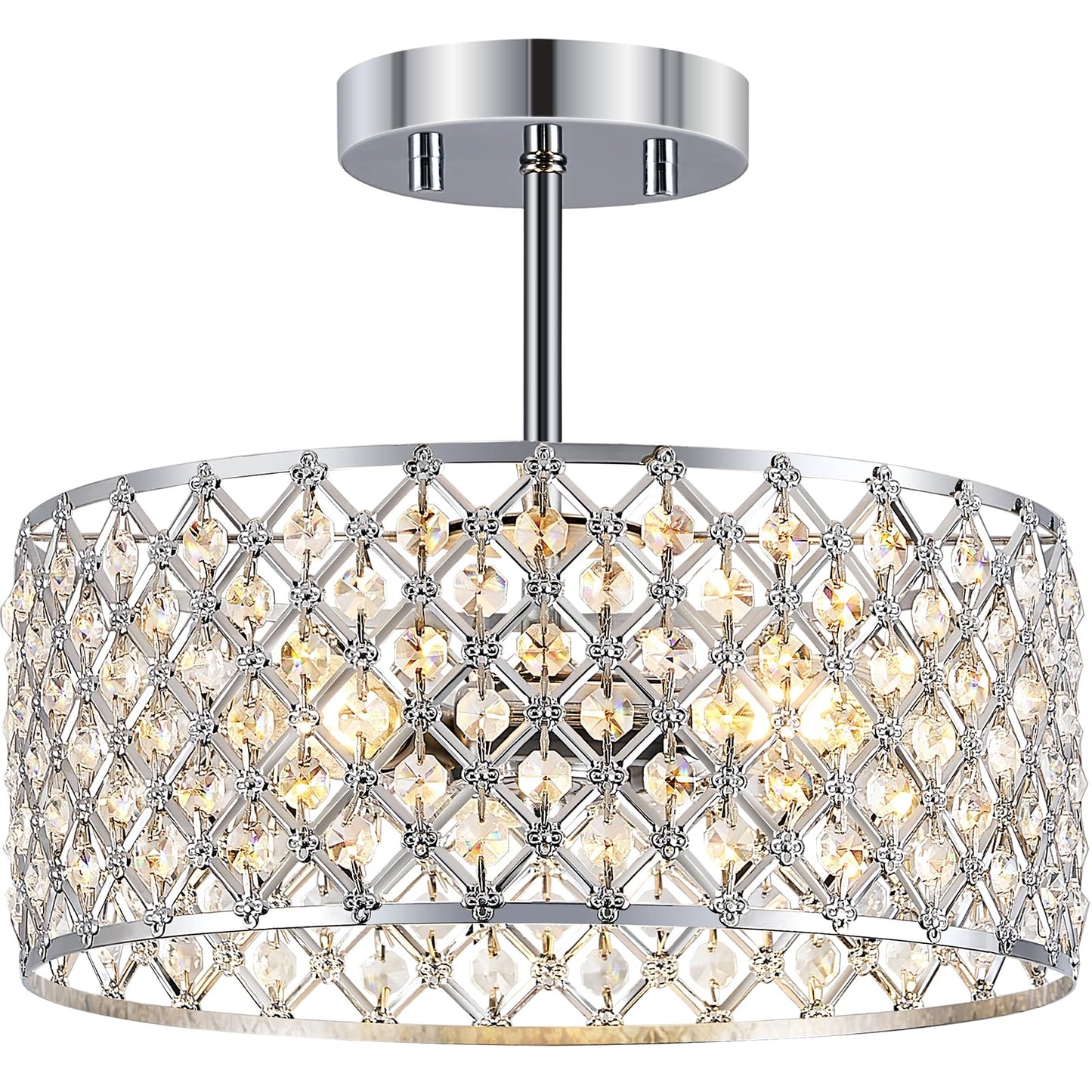 Bzvesr Chrome Crystal Ceiling Light Fixture Modern Semi Flush Mount Ceiling Lighting Fixture Round Small Chandelier For Dining Room  Hallway  Entryway  Kitchen  Bedroom Foyer 3 Light 12 Inch