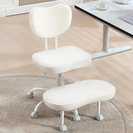 Fizzin Cross Legged Office Chair, Criss Cross Chair with Wheels Height Adjustable Seat for ADHD 360° Swivel Meditation Chair Chic Home Office Furniture (White-New)