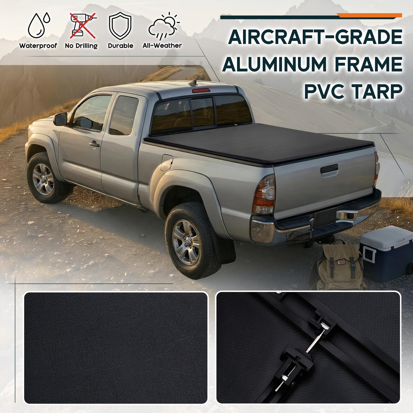 Albott 5 FT Soft Tri-fold Truck Bed Tonneau Cover for 2016-2026 Toyota Tacoma Bed Cover for Trucks (Only Fits Models with Factory Deck Rail System)