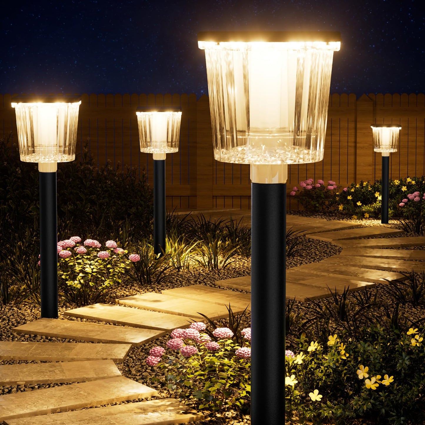 Super Bright Solar Pathway Lights Outdoor Powered Adjustable Warm&Cool White Waterproof Ip65 Garden Decor Landscape Lighting Outside For Yard/Patio/Walkway/Driveway/Landscape (Obsidian Black  6 Pack)