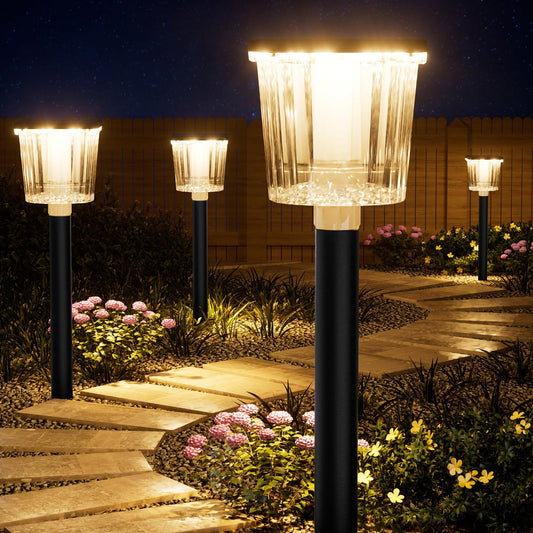 Super Bright Solar Pathway Lights Outdoor Powered Adjustable Warm&Cool White Waterproof Ip65 Garden Decor Landscape Lighting Outside For Yard/Patio/Walkway/Driveway/Landscape (Obsidian Black  6 Pack)