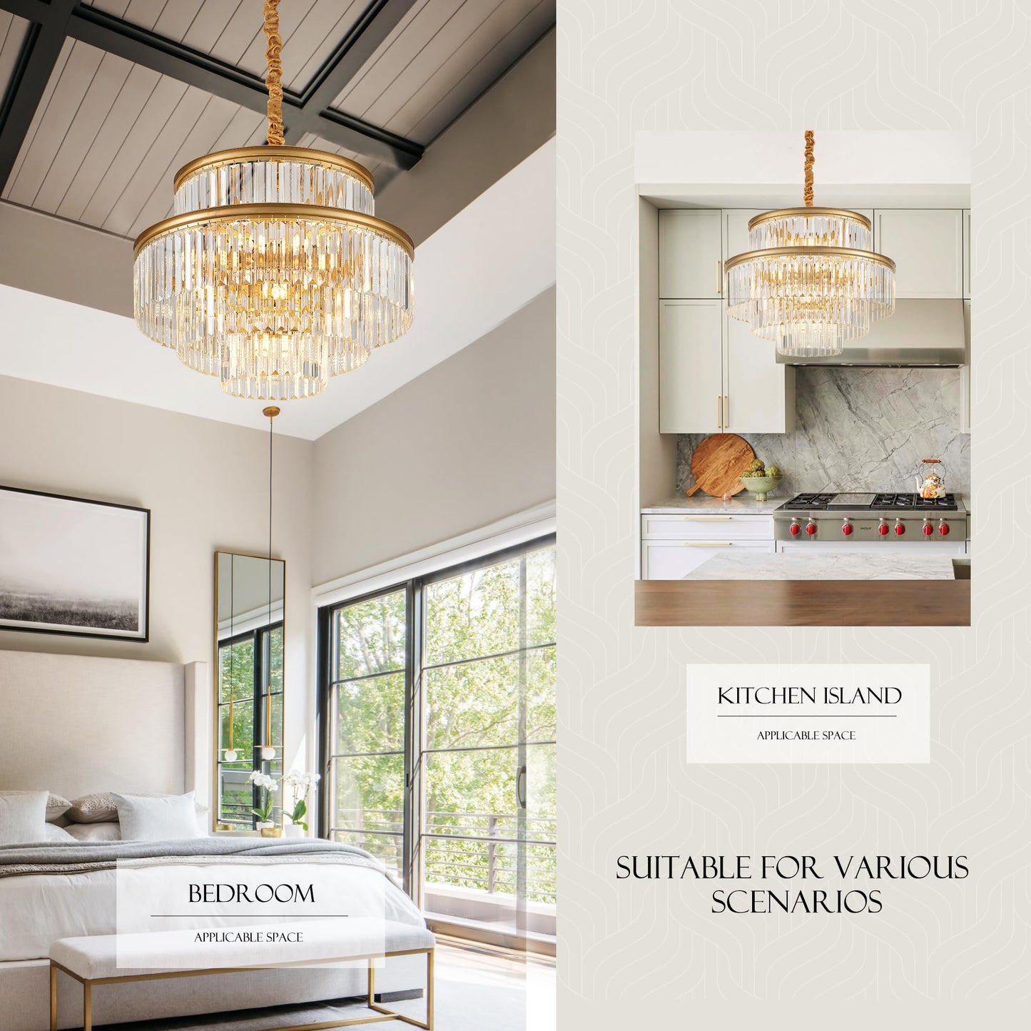 Brfaixla 21.6 14-Light Modern Crystal Chandelier Light Fixtures 4-Tier Gold stylish Chandeliers For Dining Room Round Hanging Pendant Lighting For Living Room Kitchen Entryway Bedroom Foyer Hallway