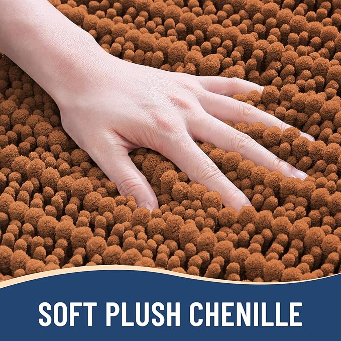 Arotive Luxury Chenille Bathroom Rug Mat, Extra Soft Thick Absorbent Shaggy Bath Rugs, Non-Slip Machine Wash Dry, Plush Bath Mats for Bathroom, Shower and Tub, 34x21, Clay