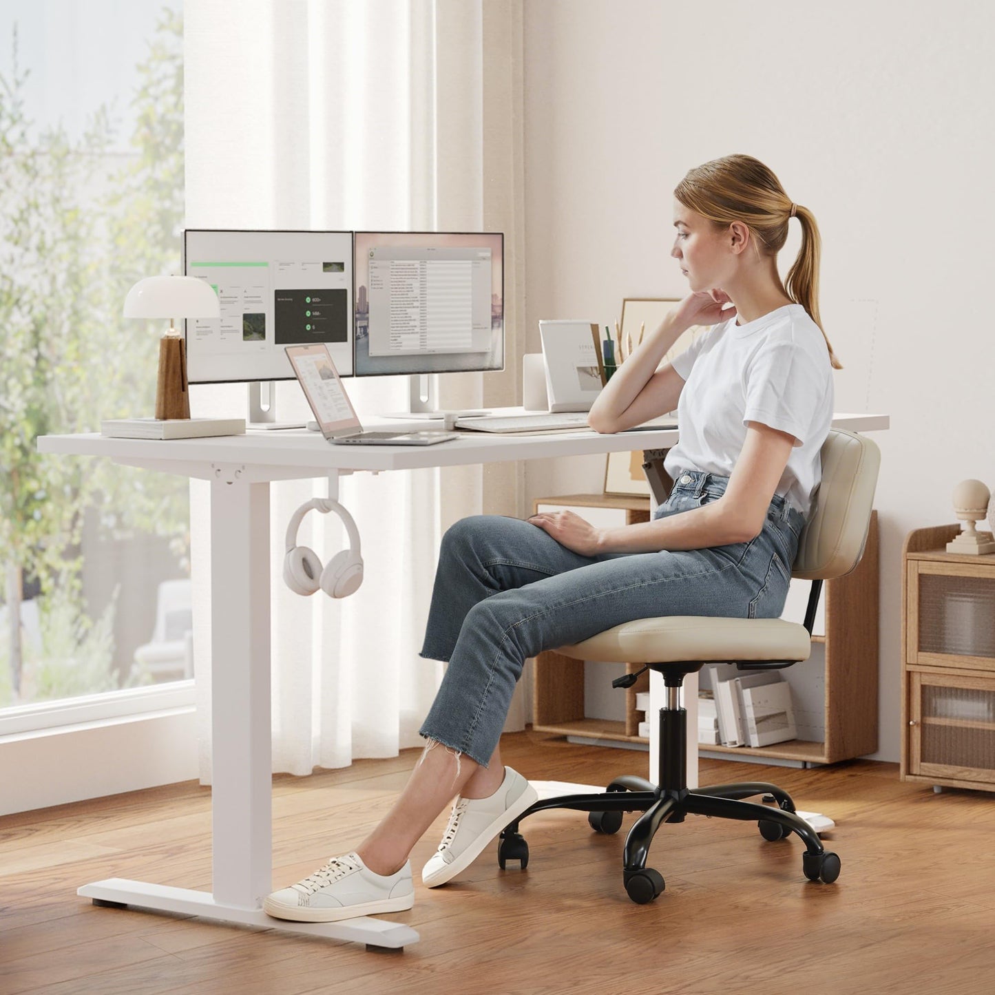 Klicelor 60 Inch Large Electric Standing Desk, Height Adjustable Office Desk, Sit Stand Up Computer Gaming Desk with Memory Preset, Two-Piece Desktop, White