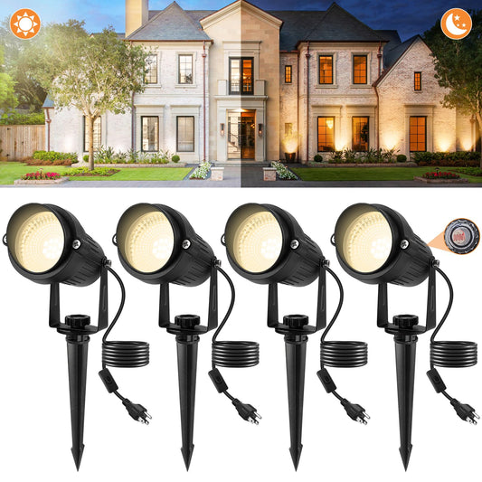 Crepow Dusk To Dawn Outdoor Led Spotlight  Outdoor Landscape Lighting With Photocell Sensor  3000K Warm White Waterproof Spot Lights For Yard Flag Pole House Garden Tree(4 Pack)