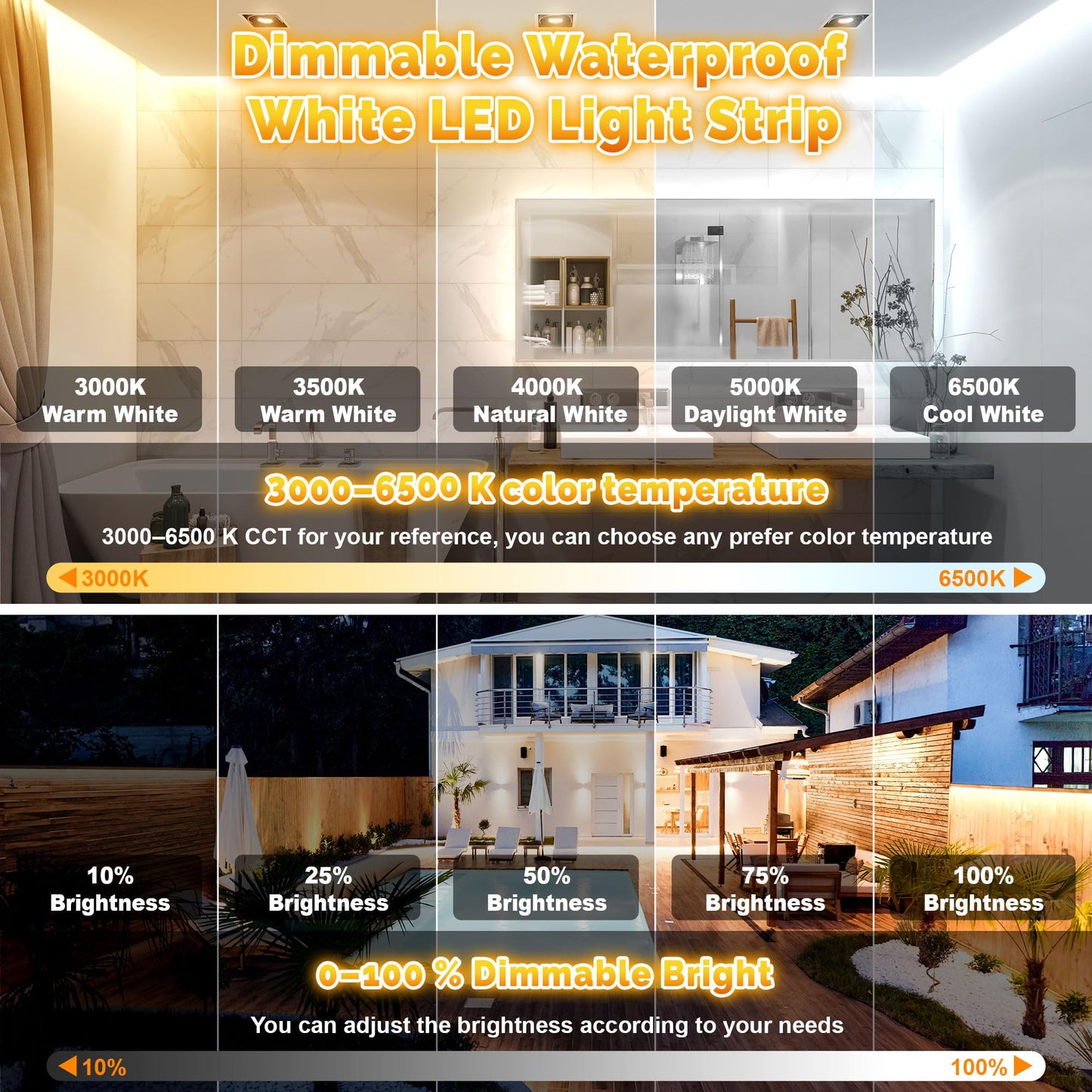 Tendist 32.8Ft Outdoor Led Strip Lights Waterproof Ip67  Dimmable 3000K-6500K Warm White Led Rope Lights Outdoor Waterproof With Remote & App  24V Adhesive Exterior Lighting For Patio  Deck  Gazebo