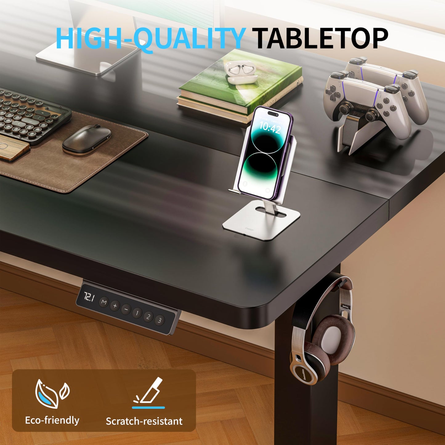 BIZUM Electric Standing Desk, 55" x 24" Height Adjustable Desk, Black Sit to Stand Desk Memory Gaming Computer Workstation for Home Office