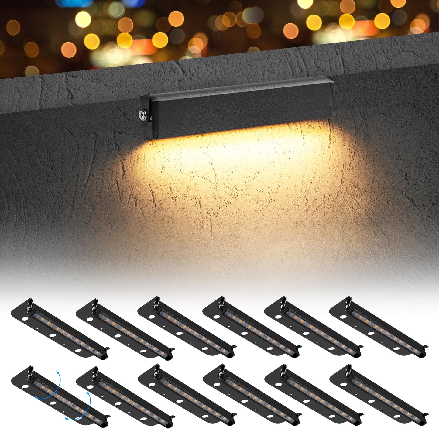 Kwinmyso 12-Packs 3W 7Inch Led Hardscape Paver Lighting 12V Ac/Dc Low Voltage Retaining Wall Lights Landscape Lighting 2700K Soft White Outdoor Step Light 50 000 Hours Lifespan-Black