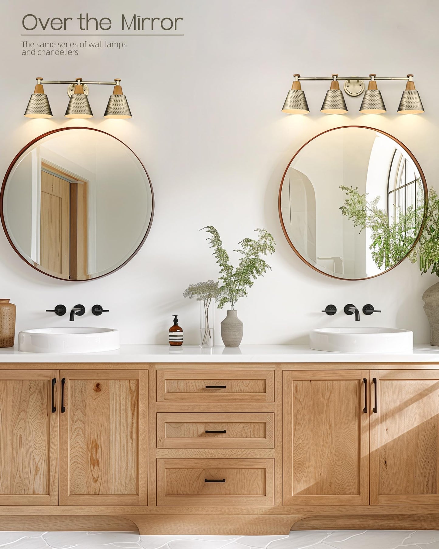 FEMILA Vanity Lights, 4-Light Bathroom Fixture, Antique Brass Wall Sconces, Hammered Metal Shade, 1 Pack