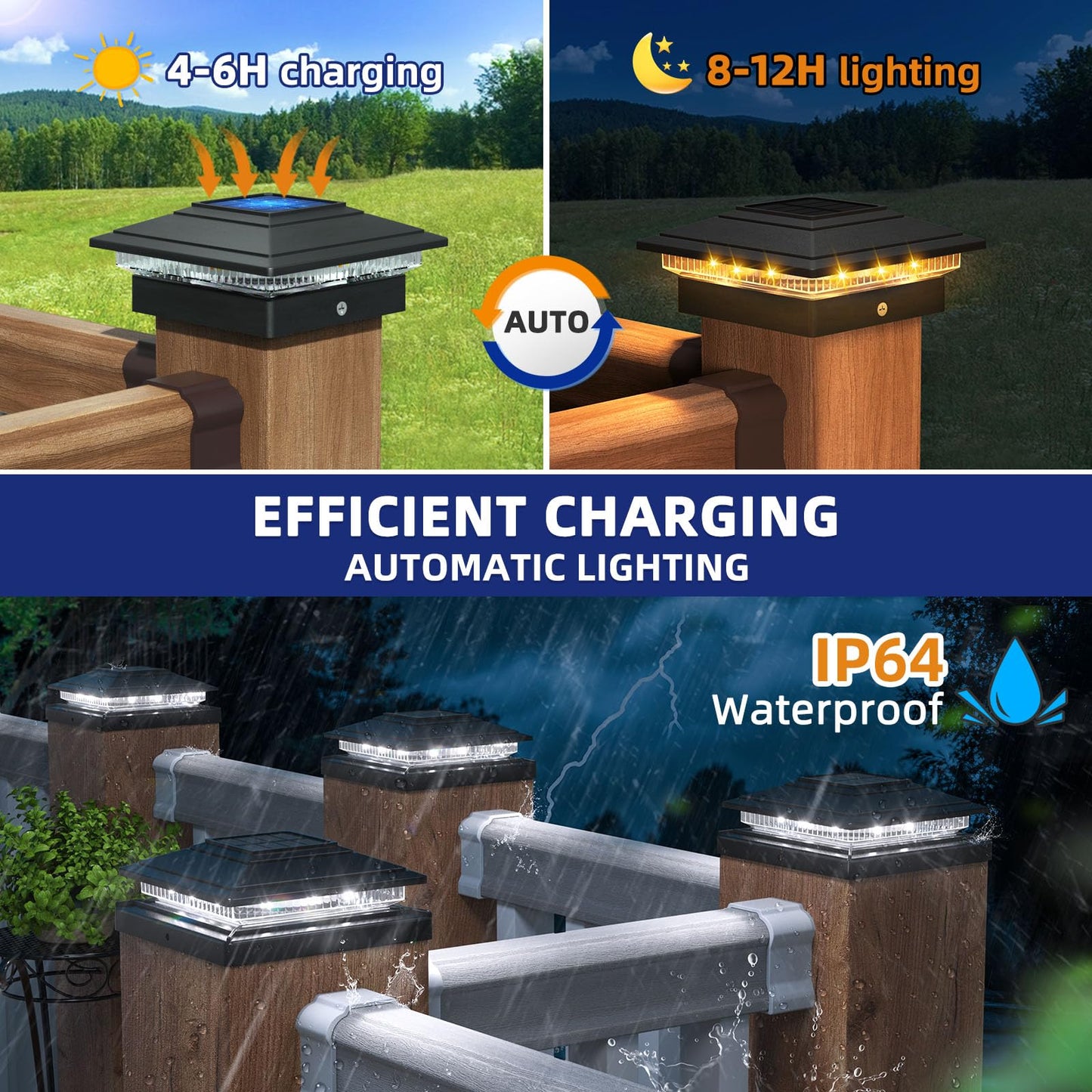 Aponuo Solar Post Cap Lights 16-Pack  Black Ip64 Waterproof 16 Led Fence Post Solar Lights For 4X4 5X5 6X6 Wood/Vinyl Posts  2-Mode Deck Post Lights Solar Powered  10-Hr Lighting For Patio Yard Porch