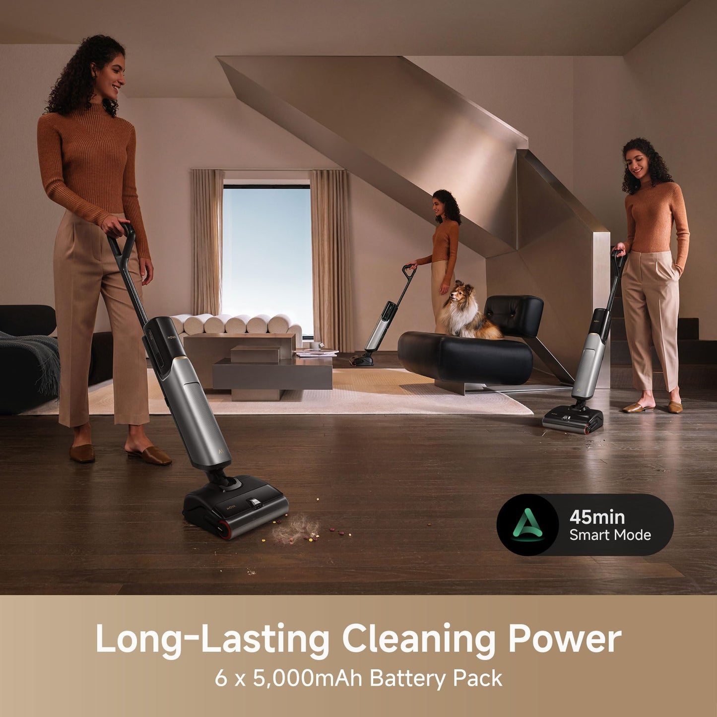 Mova X4 Pro Wet Dry Vacuum Cleaner, 20000Pa Cordless Vacuum Mop with Zero Tangle, Hot Water Mopping for Sticky Messes,194℉ Hot Air Self Drying, 180° Lie Flat, Push-in Charging Station, LED Display