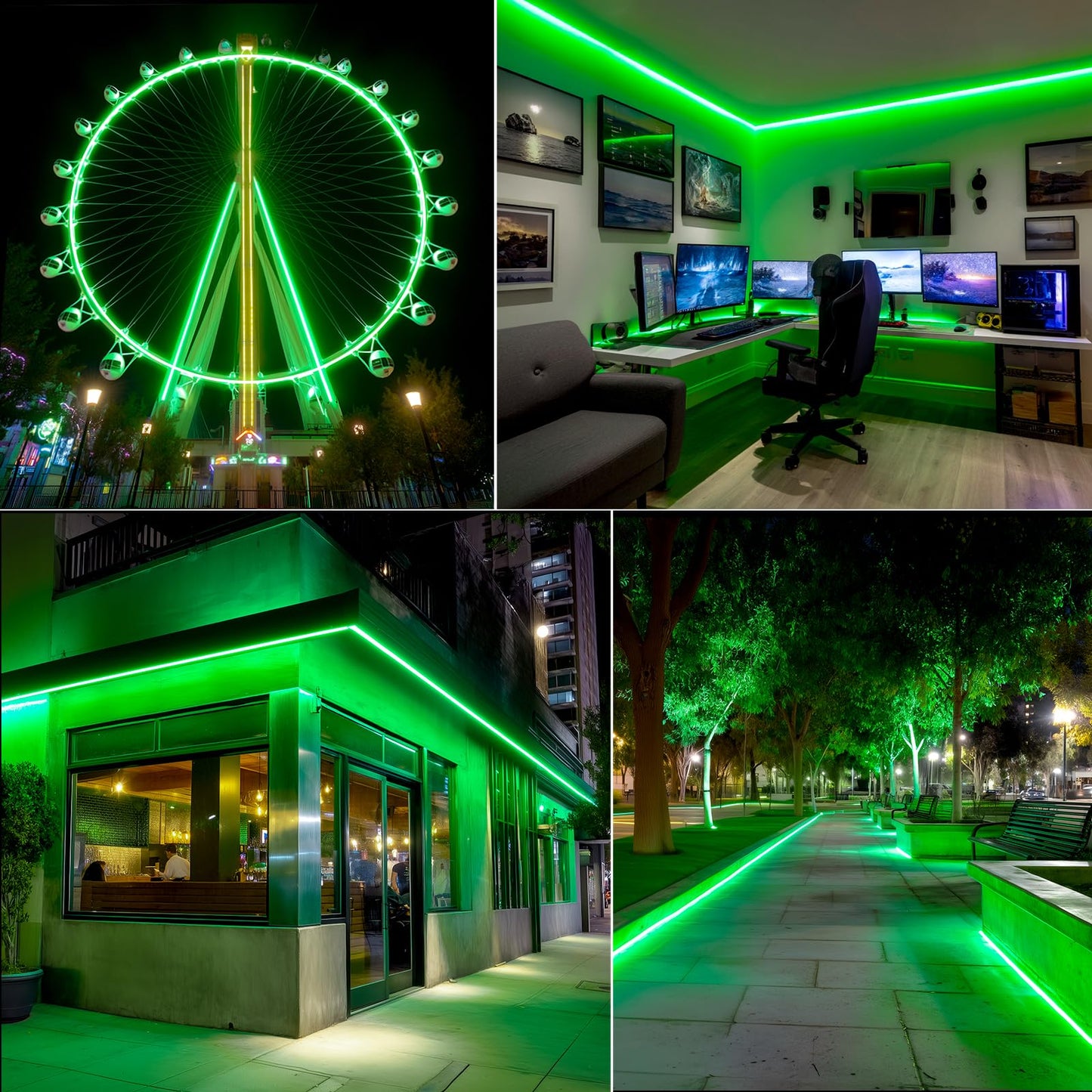 Gzbtech Flexible Led Neon Rope Lights 16.4Ft Ac 110-120V Waterproof Strip Light  120 Leds/M Cuttable Connectable Neon Lighting For Indoor Outdoor Home Decor/Commercial Building Use-Green 5M