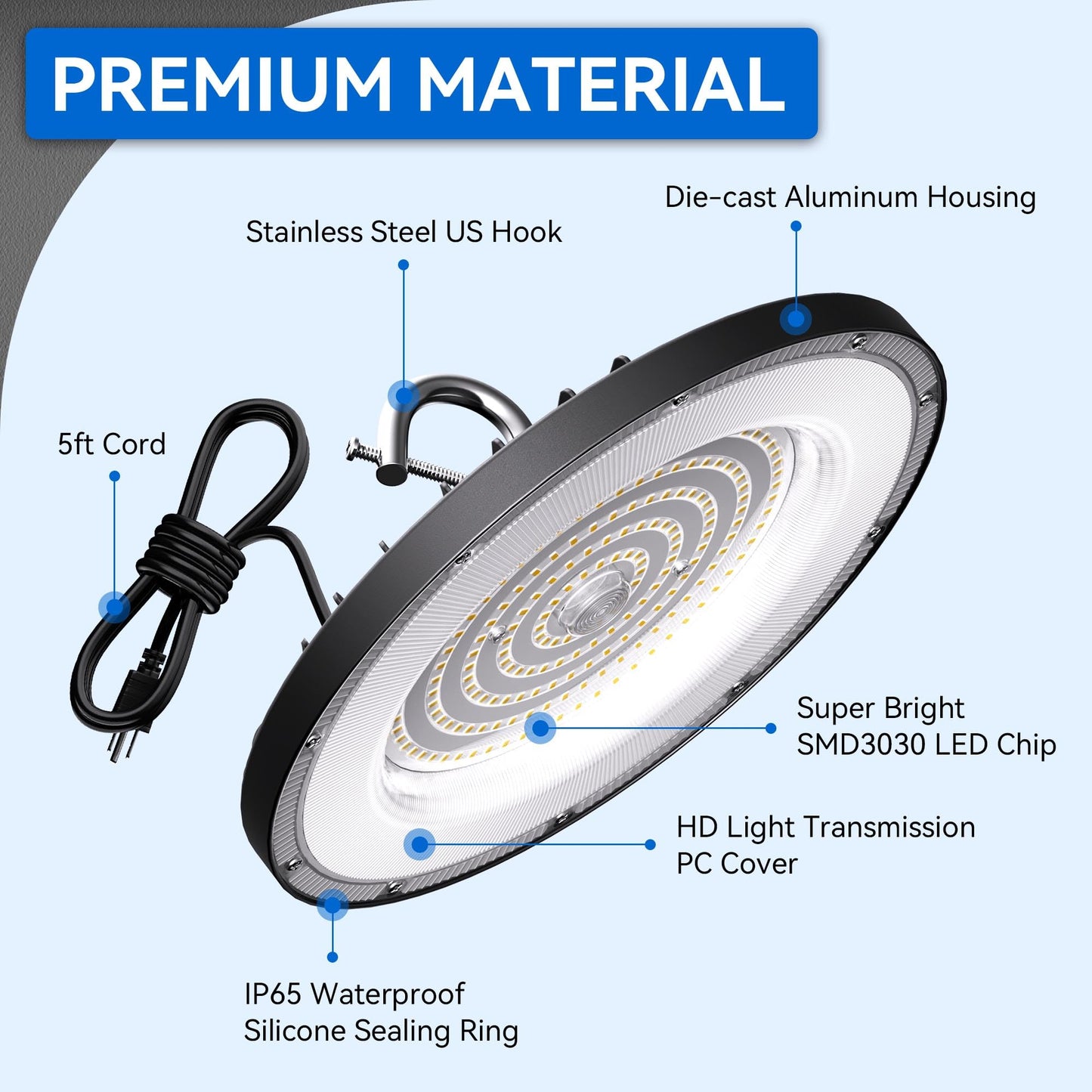 10 Pack Ufo Led High Bay Light 100W  14000Lm 5000K Daylight High Bay Led Shop Lights With 5 Cable Us Hook  120V  Ip65 Waterproof Commercial Lighting Fixture For Warehouse Factory Barn Workshop