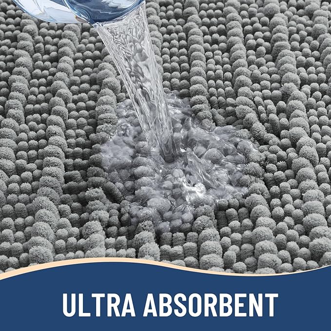 Arotive Luxury Chenille Bathroom Rug Mat, Extra Soft Thick Absorbent Shaggy Bath Rugs, Non-Slip Machine Wash Dry, Plush Bath Mats for Bathroom, Shower and Tub, 60x20, Grey