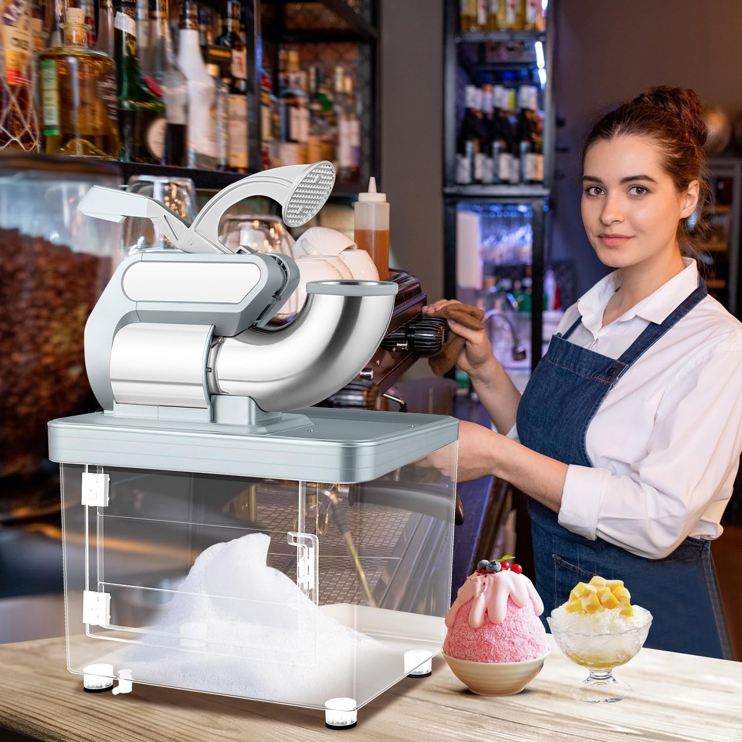 ARLIME Snow Cone Machine, 660 LBS/H 300W Electric Ice Crusher w/Dual Blades & Safety On/Off Switch, ETL-Approved Stainless Steel Commercial Shaved Ice Machine for Home Restaurant Bar, 37L (Grey)