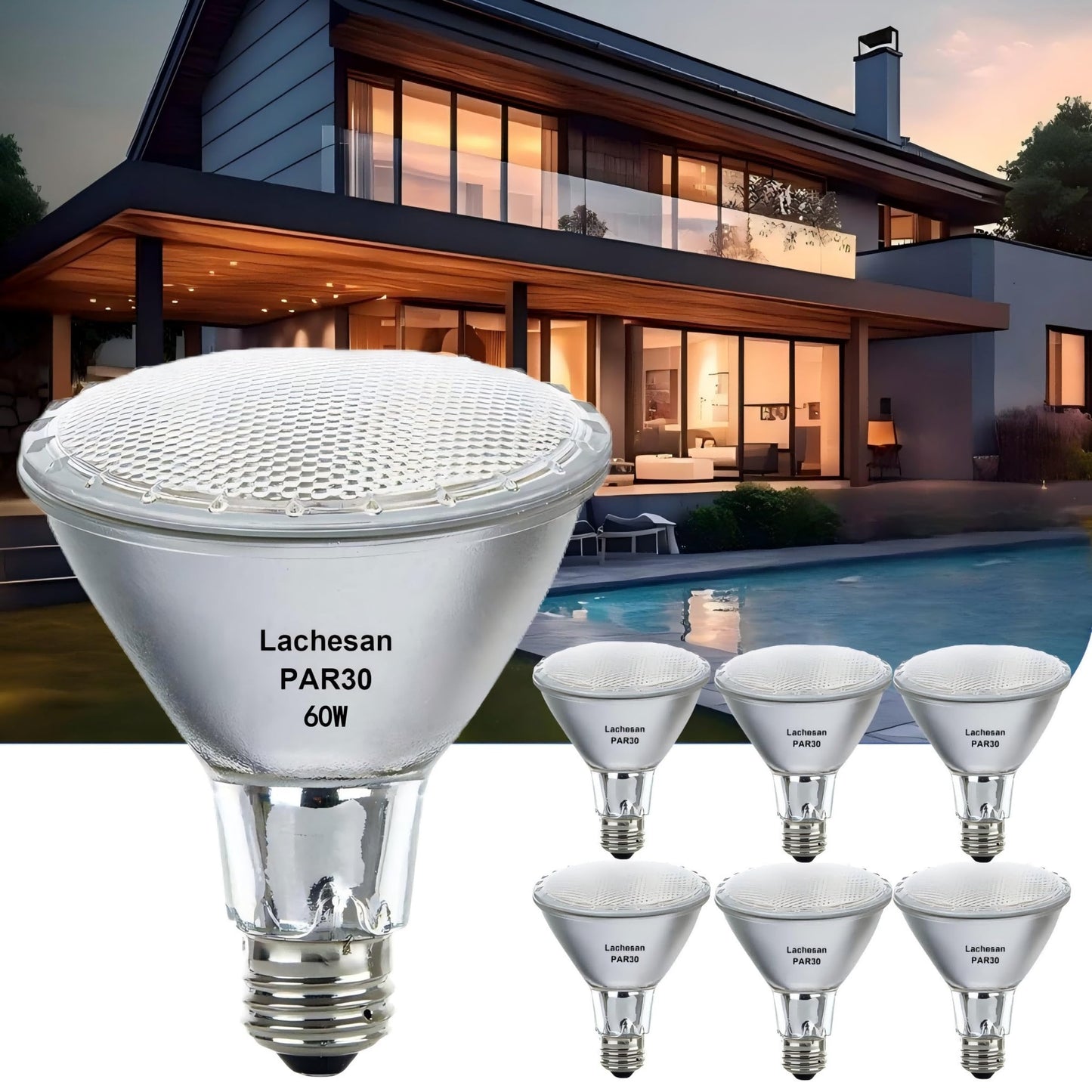 Lachesan Par30 Long Neck Halogen Flood Light Bulbs 60W 120V 2700K Warm White Dimmable High Brightness  E26 Base  Great For Accent Lighting  Tracking  Recessed Bulb 6Pcs