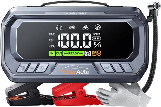 YaberAuto 12-in-1 Jump Starter with Air Compressor 8000A 160PSI 65W Charging, Portable Car Battery Jump Starter (All Gas/14L Diesel) Jump Box Car Battery Jumper Starter Portable Jumper Cables, 160W DC