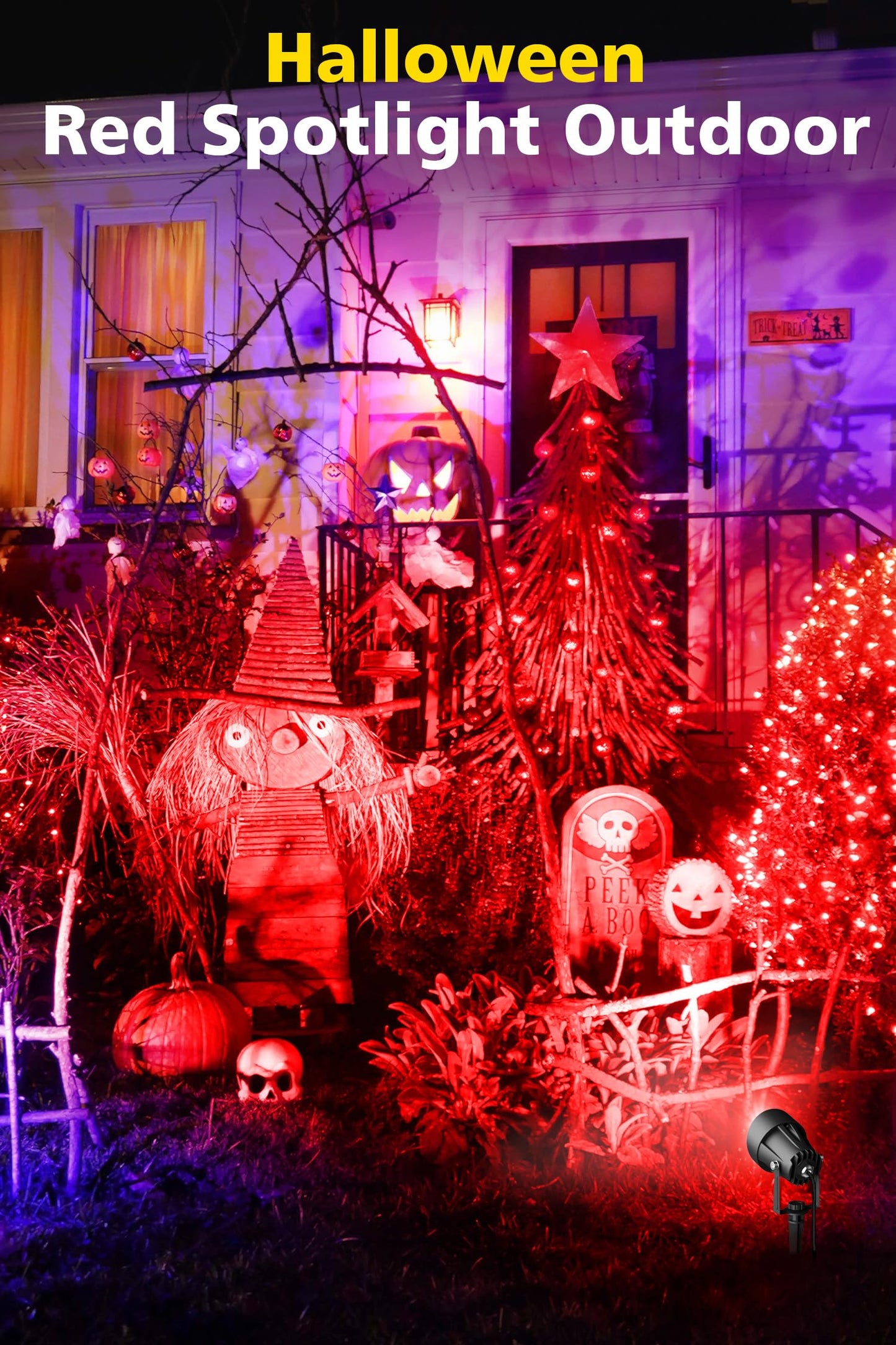 T-Sun Christmas Red Spotlight Outdoor  Waterproof Led Landscape Lighting With Us Plug  Easy Install 270?Adjustable Outdoor Spot Lights For Garden Tree Yard Decor