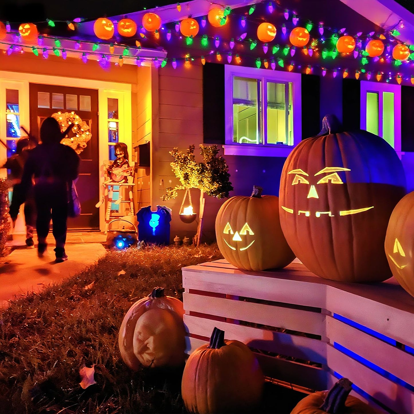 Kaq 2Pk 100Led Orange Purple And Green C9 Halloween Lights Waterproof Indoor Outdoor  Extendable 98Ft String Lights Plug In With 13 Lighting Modes  Halloween Decorations For Party  Outside Yard Decor