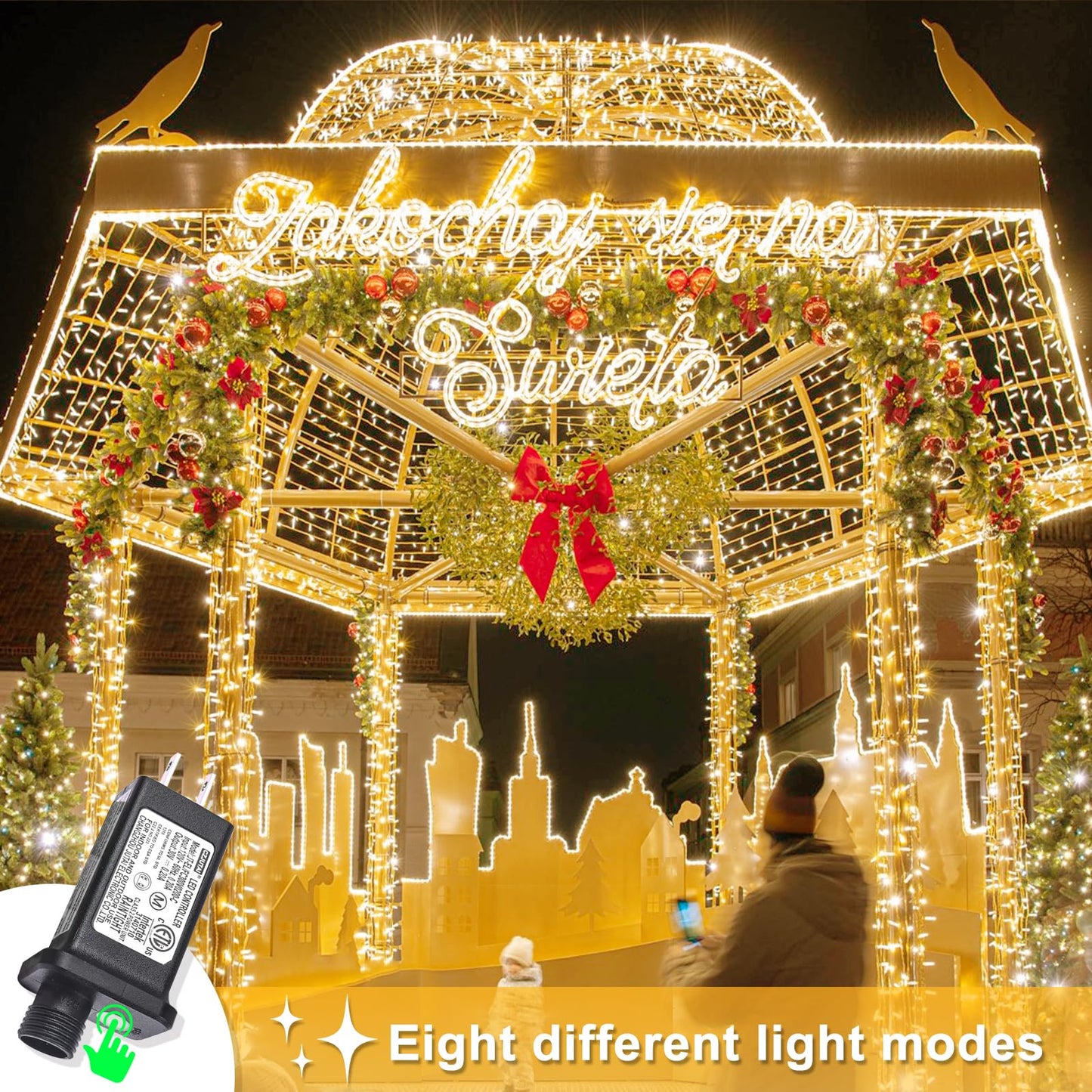 197Ft 600 Led Christmas Lights Outdoor  Warm White Christmas Lights Indoor 8 Modes Clear Wire  Plug In Twinkle Fairy String Light For Outside Bedroom Wedding Xmas Tree Party Decorations