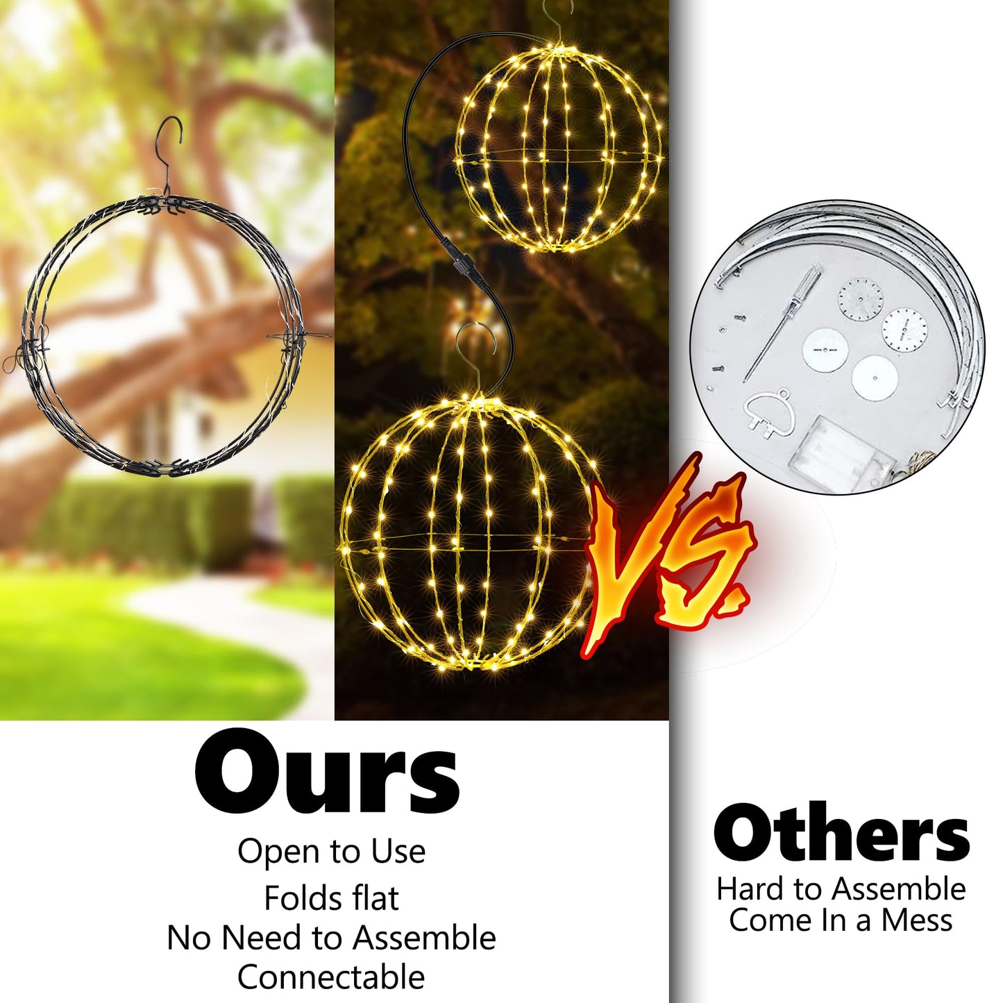 Flacchi Set Of 2 Outdoor Hanging Ball Lights - 2 Sizes Of Christmas Battery Operated Garden Lanterns Waterproof Globe Fairy Lights With 8 Lighting Modes Timer Memory Function (Warm White)
