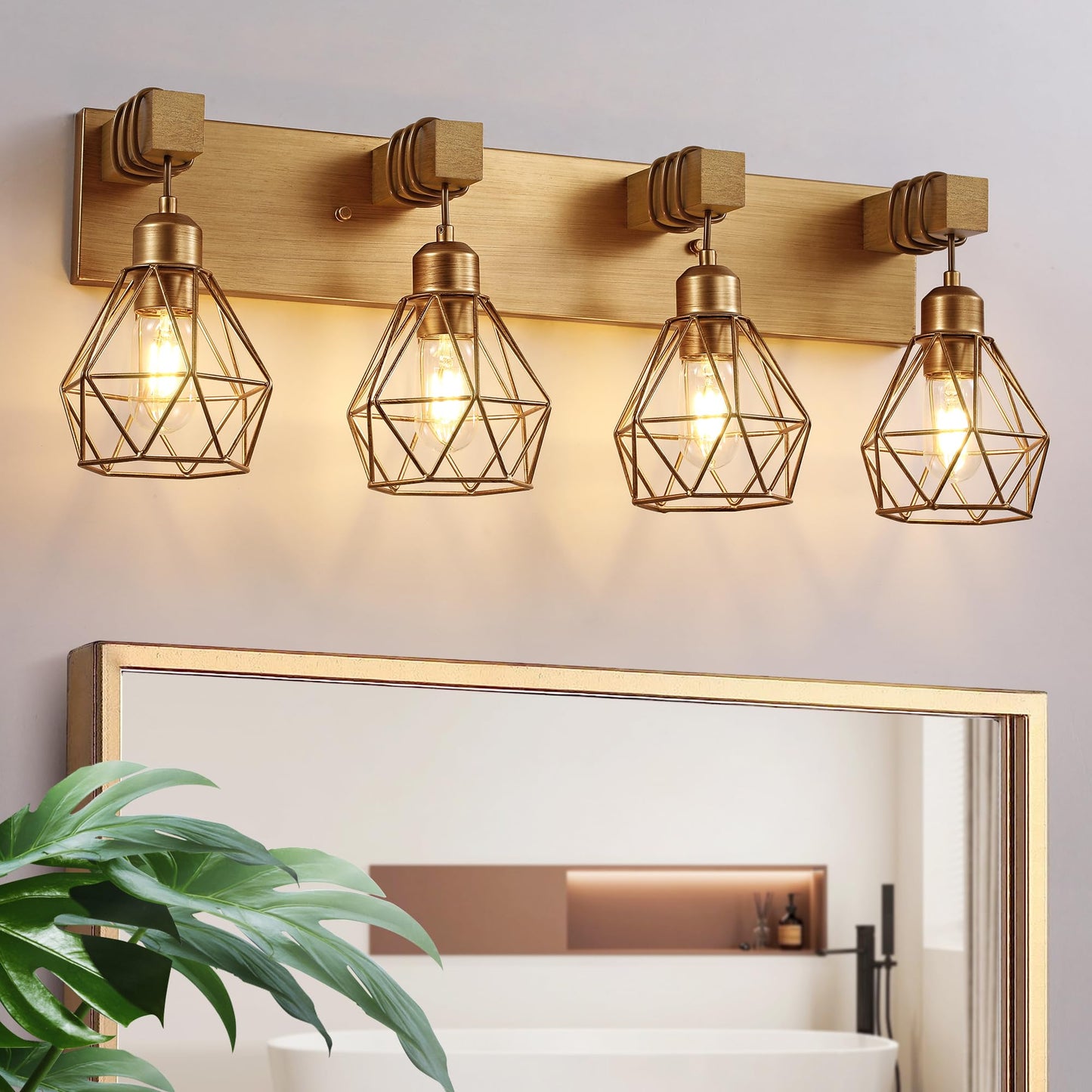 Bathroom Gold Vanity Light Fixtures  4-Light Gold Bathroom Light Fixtures Over Mirror  Sconces Wall Lighting With Elegant Metal Lampshade For Living Room  Bedroom  Hallway