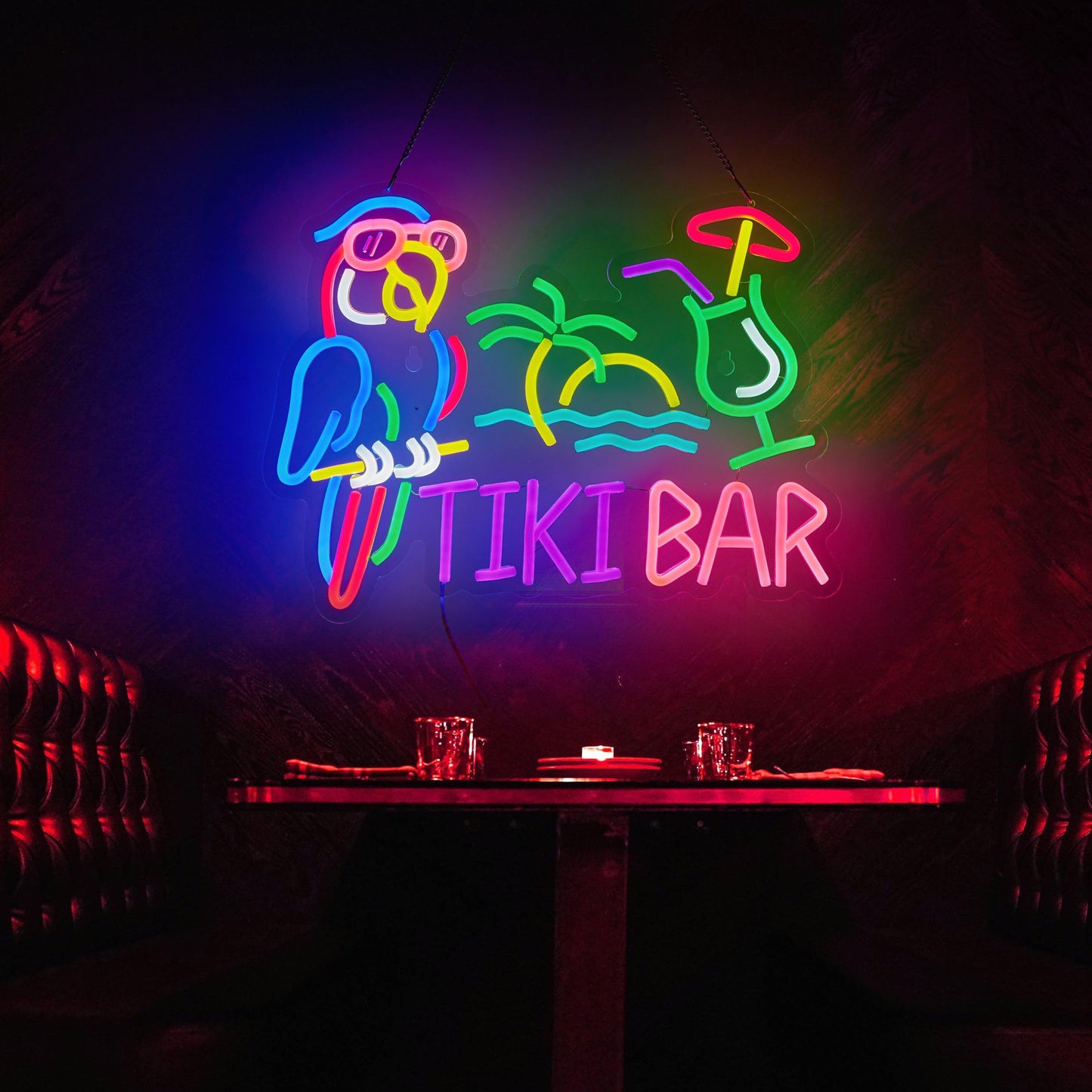 Tiki Bar Parrot Palm Tree Neon Sign For Wall Decor Hawaii Beach Bar Led Light Up Signs With Dimmer For Pub Party Man Cave Room Art Decor Gift