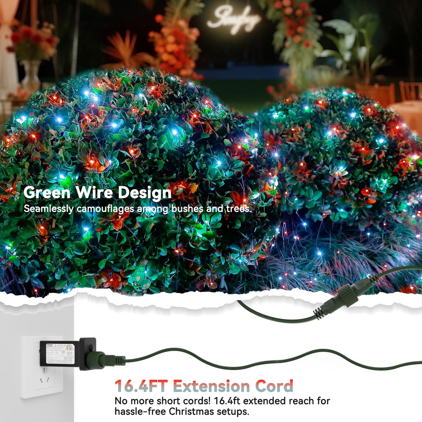 Lithome 14.8Ft X 5Ft Christmas Net Lights Outdoor  300 Led Red White Bush Lights With 8 Modes  Connectable Waterproof Net Mesh Light Dark Green Wire For Bushes Shrubs Outdoor Christmas Holiday Decor