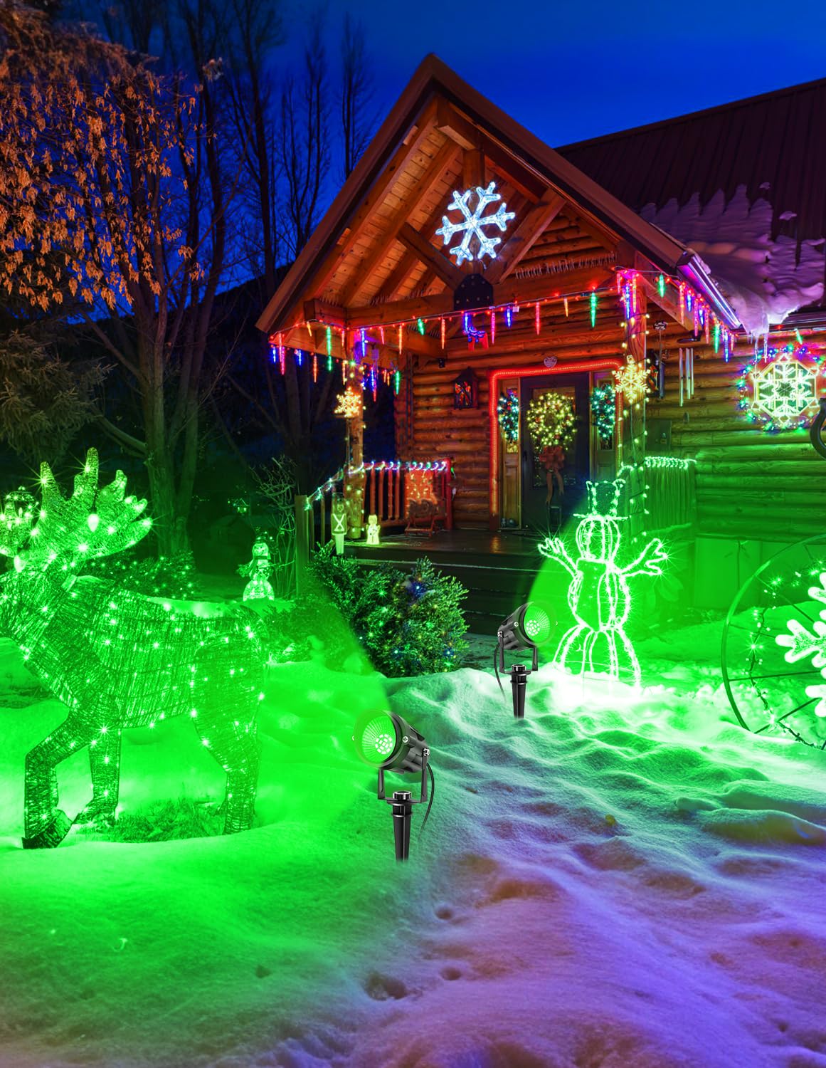 Crepow Christmas Green Landscape Lights Outdoor  14 Led Landscape Lighting With Us Plug  Ip65 Waterproof Spotlights For Tree Yard Garden Pathway St. Patrick S Day Halloween Decor 4 Pack