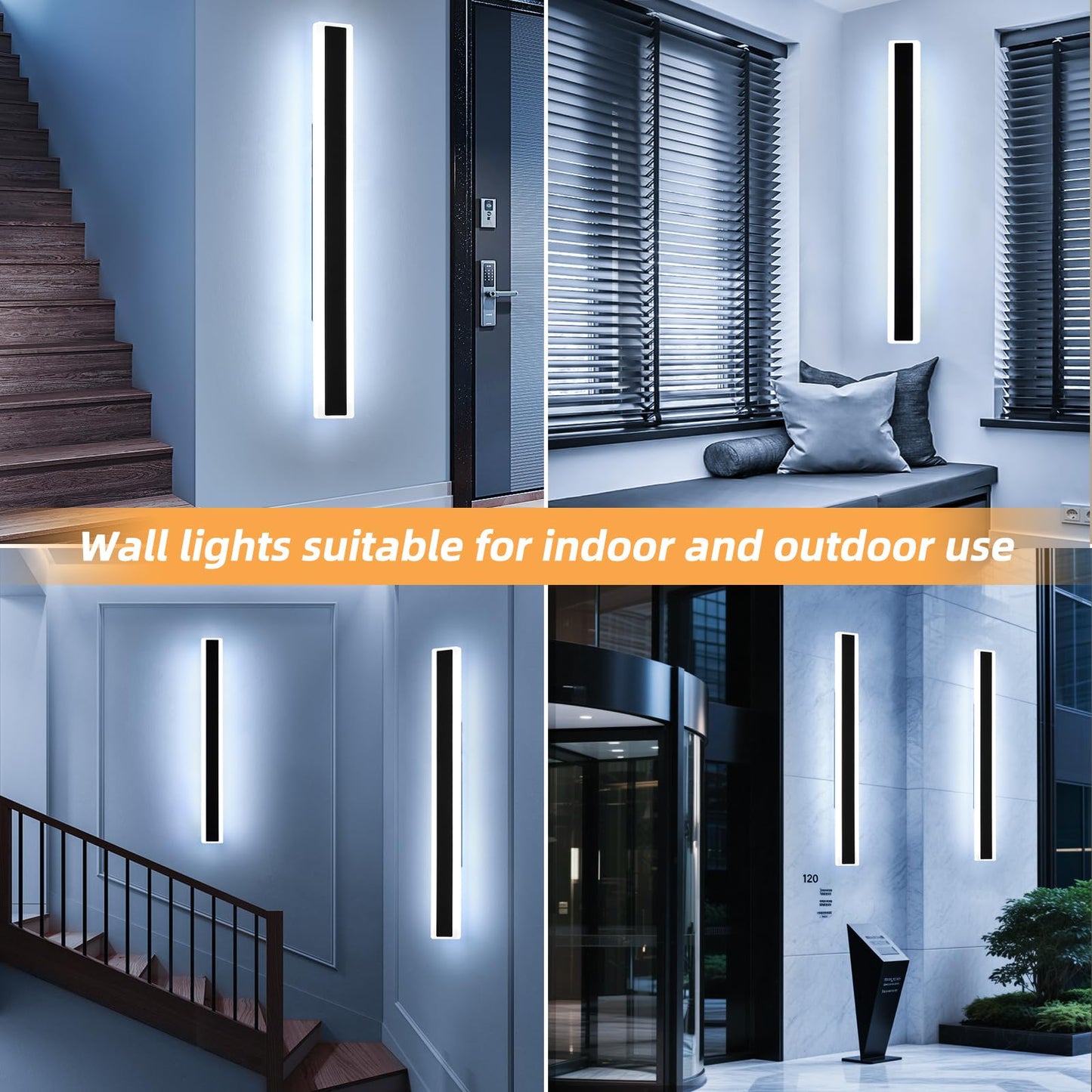 Mikeru 2Pack 39.3Inch Long Led Wall Light  6000K Cool White Modern Outdoor Wall Light Ip65 Waterproof Black Acrylic Porch Exterior Lighting Fixtures  Exterior Wall Mount Lights