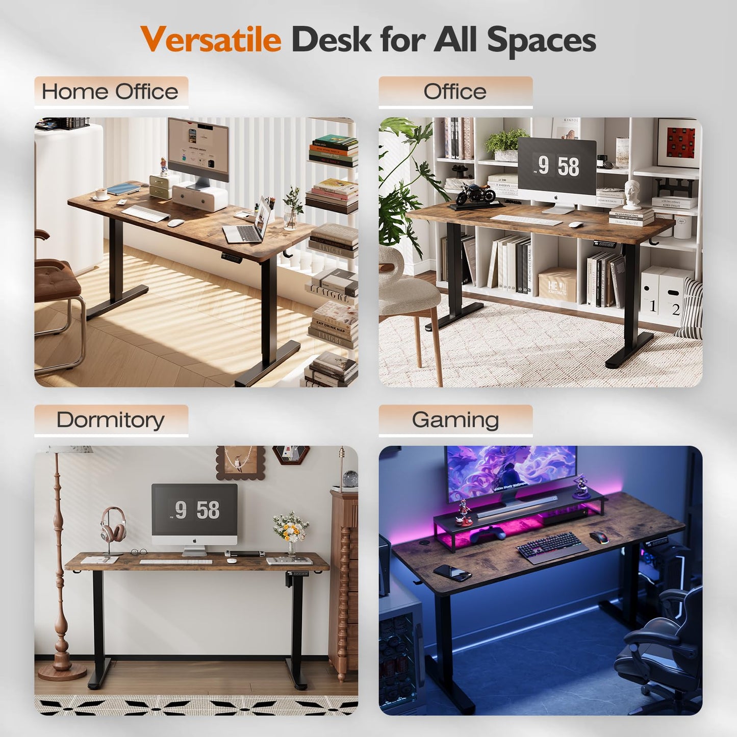 Monomi Electric Height Adjustable Standing Desk, 48x24 Inches, Ergonomic Home Office Sit/Stand Up Desk with Two-Piece Desktop (Black Steel Frame/Rustic Brown Top)