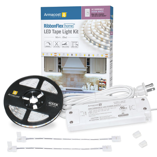 Armacost Lighting LED Tape Light Kit, 4000K Dimmable, 16.4 ft, White, Model 425502