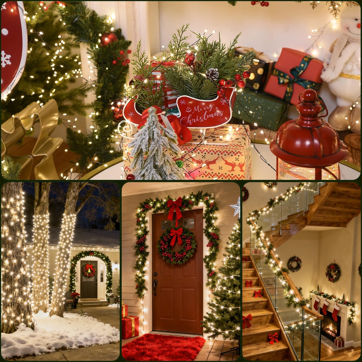 Lycklig Fairy Lights Plug In 32.8Ft 500Led Warm Christmas Wreath Twinkle Lights With Timer Waterproof Remote Fire er Firefly Cluster String Light For Bedroom Graland Party Tree Decor Black Wire